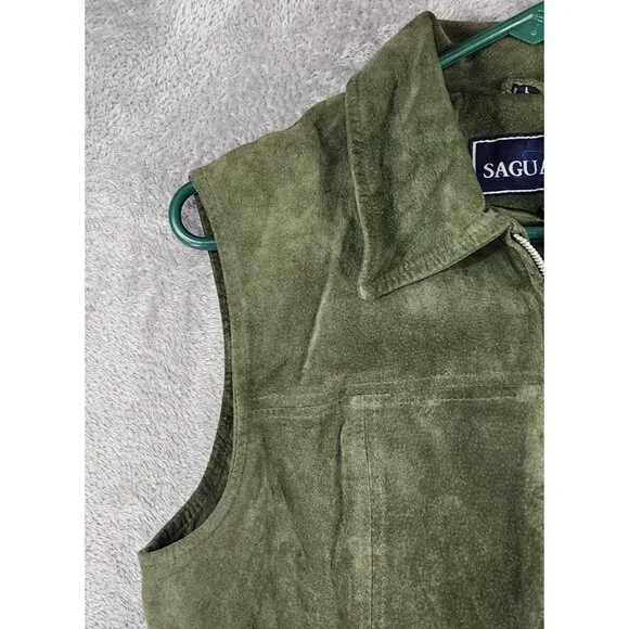 Saguaro Vest Womens Large Green Suede Leather Full Zip Western 90s Vintage Top - Picture 10 of 12